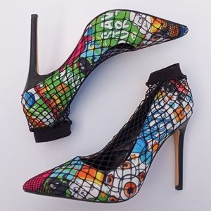 💘💚Privilege Shoes Graffiti Fishnet Stilettos💚💘